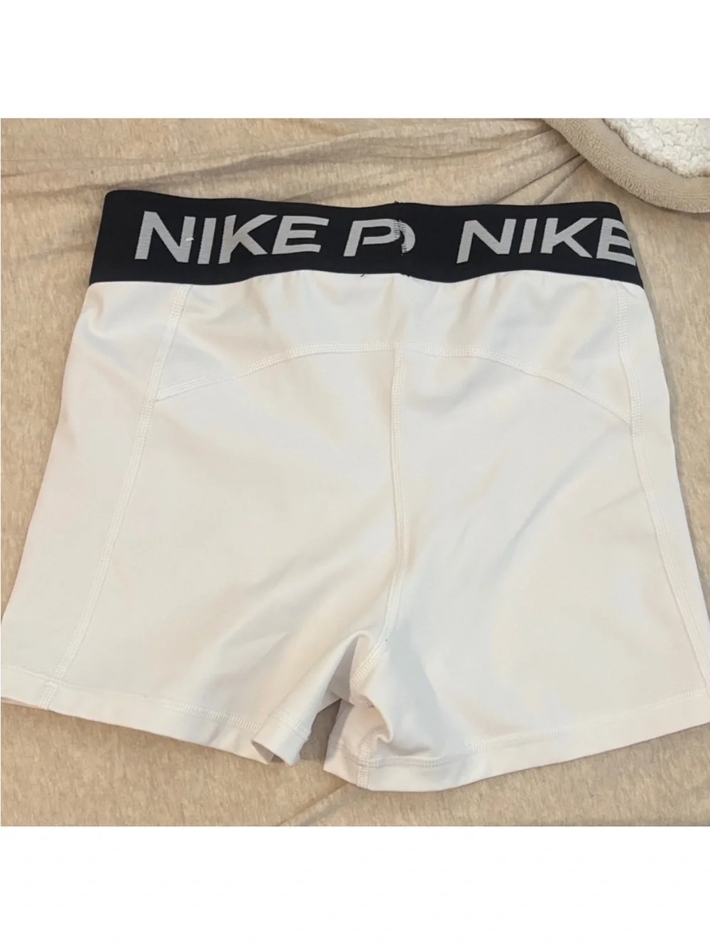 Nike Pro White Women's Compression Bike Shorts with Black Waistband